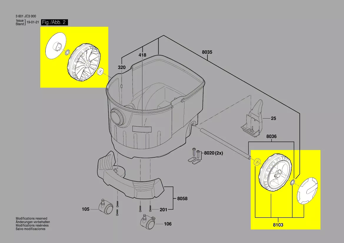 roues arrières aspirateur réf. 2 609 200 432 BOSCH